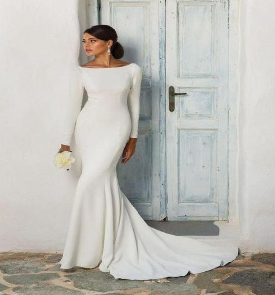 modest stretch crepe mermaid wedding dresses with long sleeves boat neck covered back women informal modest sleeved reception gown7847988, White
modest stretch crepe mermaid wedding dresses with long sleeves boat neck covered back women informal modest sleeved reception gown7847988, White