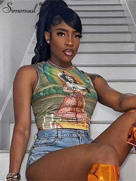 women's t-shirt simenual 2000s aesthetics slim print tanks women sleeveless t-shirts basic tees chic streetwear crop cute vests holida, White
women's t-shirt simenual 2000s aesthetics slim print tanks women sleeveless t-shirts basic tees chic streetwear crop cute vests holida, White