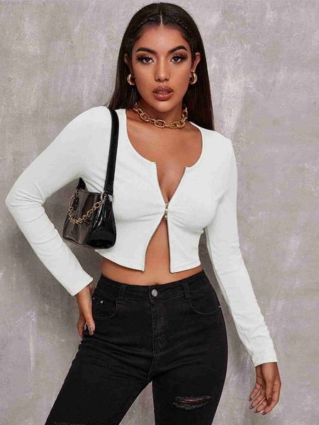 women's t-shirt women retro tight-fitting zipper sweater short cardigan long-sleeved t-shirt l230713, White
women's t-shirt women retro tight-fitting zipper sweater short cardigan long-sleeved t-shirt l230713, White