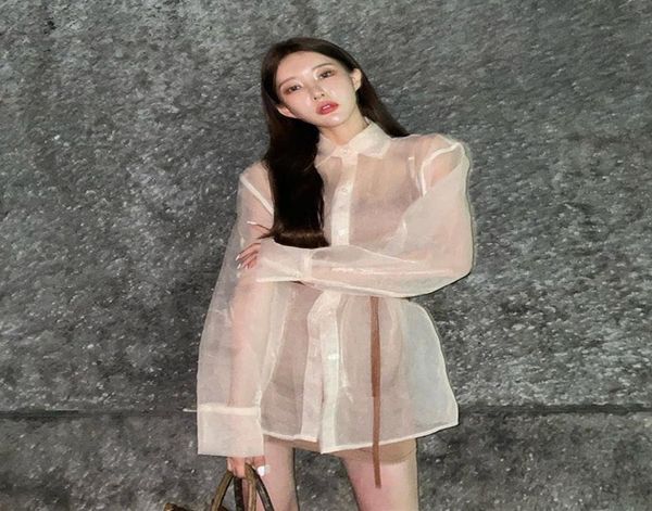 transparent organza blusas midlength long sleeve shirt blouse spring summer chiffon for women with belt6772843, White
transparent organza blusas midlength long sleeve shirt blouse spring summer chiffon for women with belt6772843, White