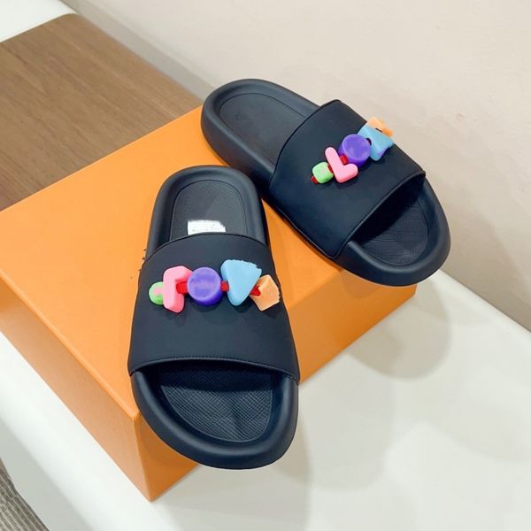 women men's waterfront mule slippers monograms bead rubber slides logo sandal designer shoes luxury wide flats thick bottom flip flops, Black
women men's waterfront mule slippers monograms bead rubber slides logo sandal designer shoes luxury wide flats thick bottom flip flops, Black