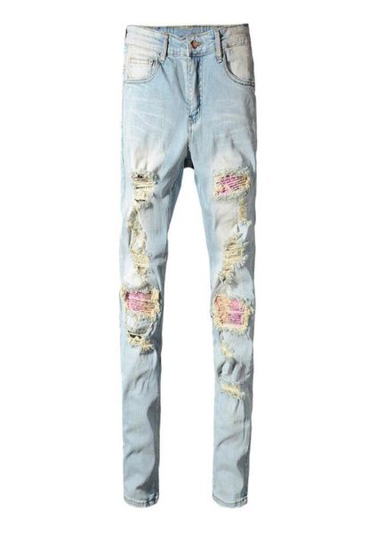 new men039s male man patchwork bandanna paisley printed biker jeans light blue holes ripped skinny stretch denim pants trousers4428336
new men039s male man patchwork bandanna paisley printed biker jeans light blue holes ripped skinny stretch denim pants trousers4428336