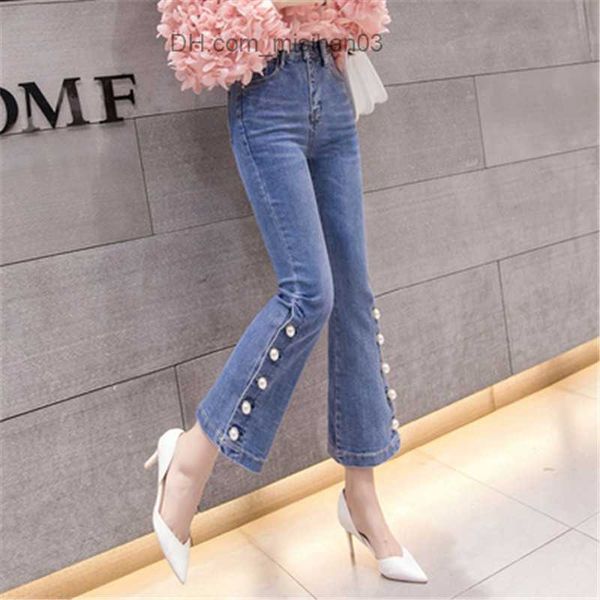 women's jeans spring 2020 summer women's denim pants new fashion high waist pearl beads ultra thin elastic split jeans horn ah231, Blue
women's jeans spring 2020 summer women's denim pants new fashion high waist pearl beads ultra thin elastic split jeans horn ah231, Blue