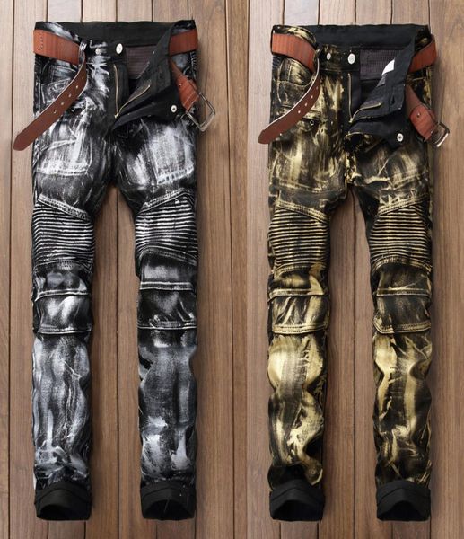 fashion streetwear men jeans punk style night club golden silver paint printed jeans men slim fit brand biker long pants2086544, Blue
fashion streetwear men jeans punk style night club golden silver paint printed jeans men slim fit brand biker long pants2086544, Blue