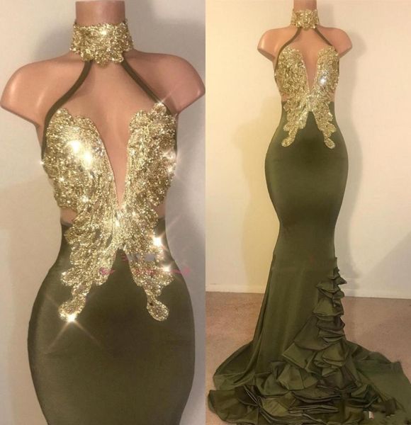 vestidos new olive green mermaid evening dresses high neck gold crystal beaded ruffles sweep train custom formal party dress 2641717, Black;red
vestidos new olive green mermaid evening dresses high neck gold crystal beaded ruffles sweep train custom formal party dress 2641717, Black;red