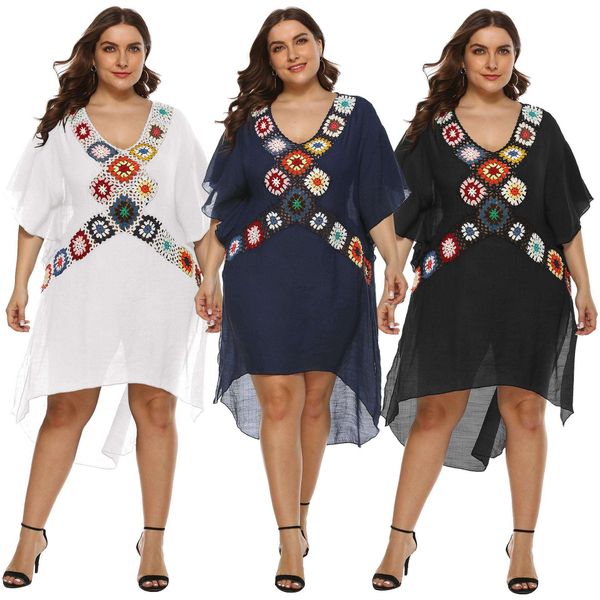 large size womens hand crocheted mixed color patchwork slit irregular beach dress sun protective blouse female, Black;gray
large size womens hand crocheted mixed color patchwork slit irregular beach dress sun protective blouse female, Black;gray