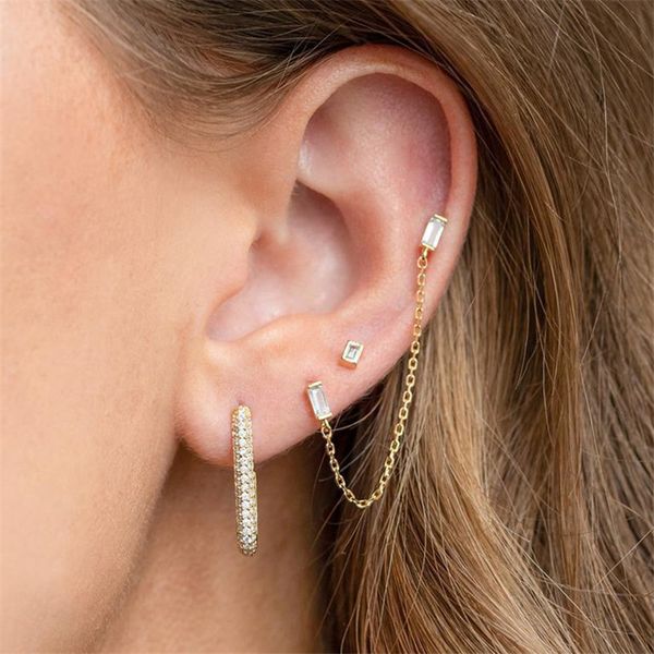 luxury punk 3pcs/set stud designer earrings for woman 18k gold link chain square full white aaa cubic zirconia copper womens long diamond ea, Golden;silver
luxury punk 3pcs/set stud designer earrings for woman 18k gold link chain square full white aaa cubic zirconia copper womens long diamond ea, Golden;silver