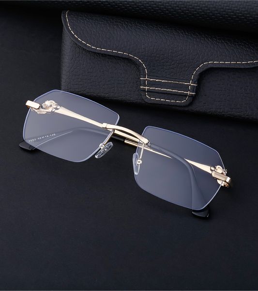 novel design frameless cut side leopard mirror leg men's sunglasses retro style square frame driving sunglasses for women, White;black
novel design frameless cut side leopard mirror leg men's sunglasses retro style square frame driving sunglasses for women, White;black