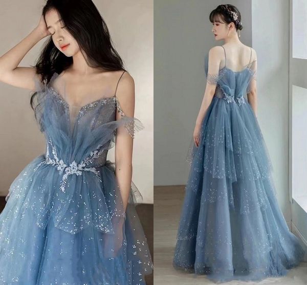 sparkly dark blue a-line prom formal dress 2023 sweetheart lace appliques ruffles straps tulle evening birthday gowns robe de soiree custome, Black