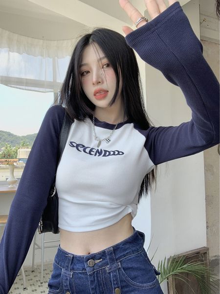 women's t-shirt patchwork long sleeve tshirt women embroidery crop female fashion o neck slim tees spring ladies basic t-shirts y2k 230, White
women's t-shirt patchwork long sleeve tshirt women embroidery crop female fashion o neck slim tees spring ladies basic t-shirts y2k 230, White