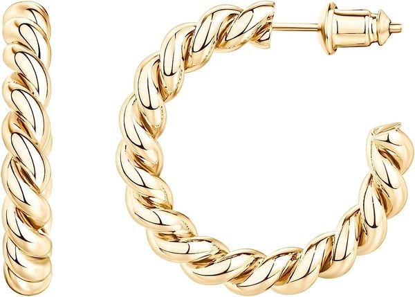 pavoi 14k gold plated twisted rope round hoop earrings in rose gold white gold and yellow gold, Golden;silver
pavoi 14k gold plated twisted rope round hoop earrings in rose gold white gold and yellow gold, Golden;silver