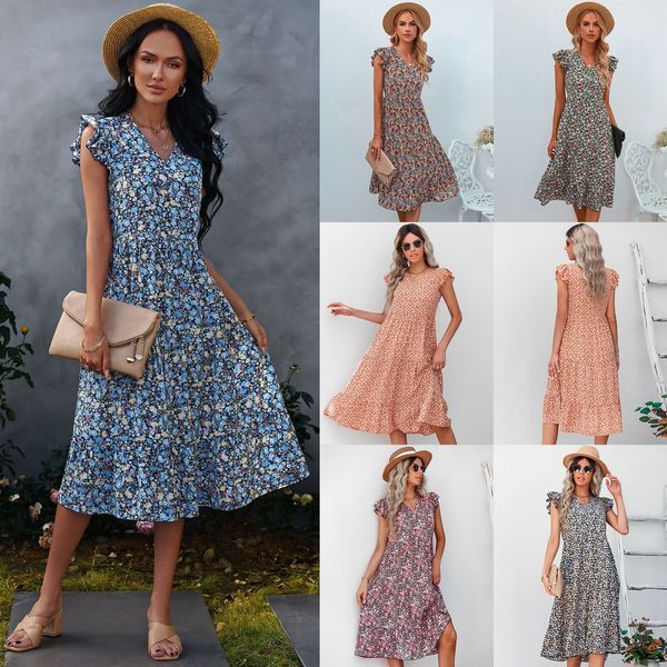women's 2023 summer new v-neck small fairy dress fragmented flower dress long dress, White;black
women's 2023 summer new v-neck small fairy dress fragmented flower dress long dress, White;black