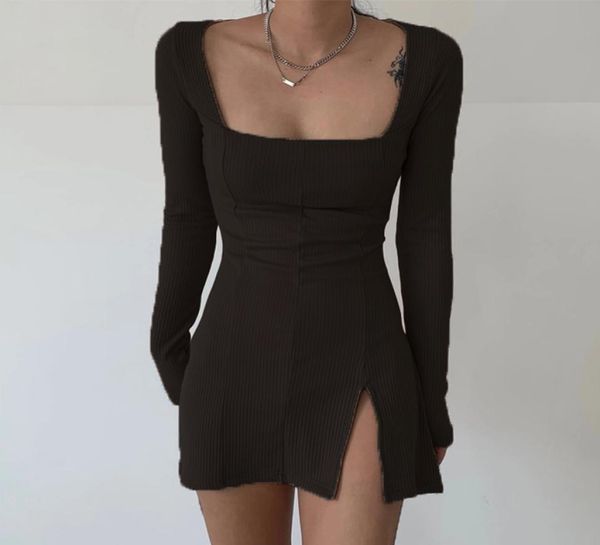 elegant dress square neck ribbed black female knitted side split bodycon long sleeve fashion mini dresses basic9244031, Black;gray
elegant dress square neck ribbed black female knitted side split bodycon long sleeve fashion mini dresses basic9244031, Black;gray