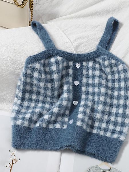 jackets heliar female plaid camisole buttons crop knitting sweet tank ladies sleeveless solid crop women 2022 summer, Black;brown
jackets heliar female plaid camisole buttons crop knitting sweet tank ladies sleeveless solid crop women 2022 summer, Black;brown