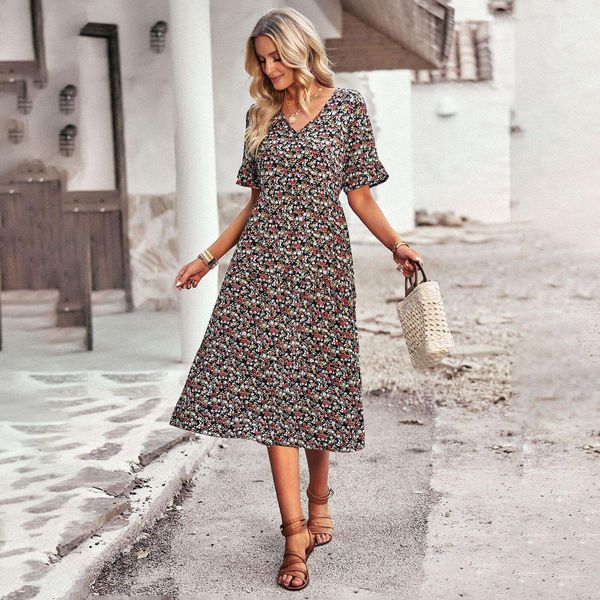 r d design american station v neck elegant dress summer short sleeve vacation, Black;gray
r d design american station v neck elegant dress summer short sleeve vacation, Black;gray