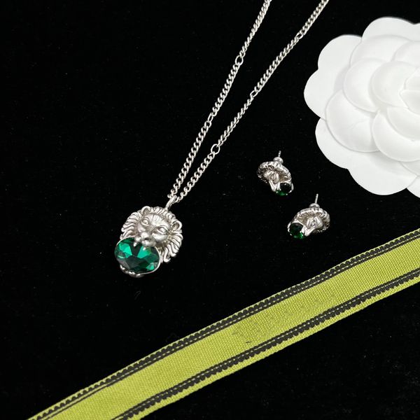 luxury design silver chain classic fashion lion head necklace ear studs retro emerald earring couple chains necklace sets designer jewelry c, Black
luxury design silver chain classic fashion lion head necklace ear studs retro emerald earring couple chains necklace sets designer jewelry c, Black