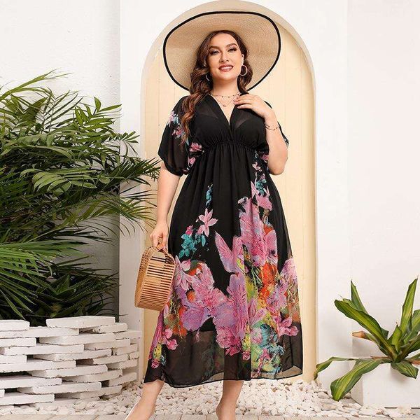 selling bohemian chiffon printed plus size beach dress tall loose lengthened plump girls, Black;gray
selling bohemian chiffon printed plus size beach dress tall loose lengthened plump girls, Black;gray
