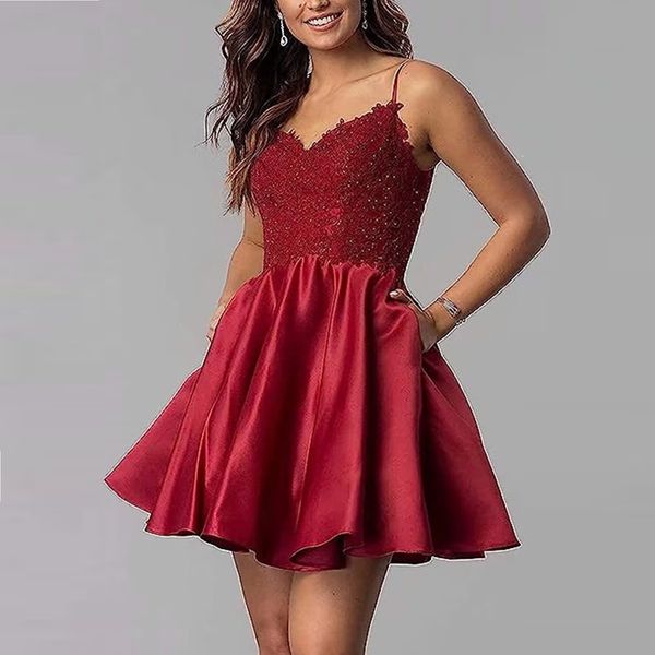 modern red homecoming dress satin short prom dresses v neck applique beading spaghetti formal evening occasion gowns custom made, Black
modern red homecoming dress satin short prom dresses v neck applique beading spaghetti formal evening occasion gowns custom made, Black