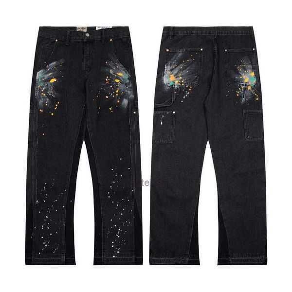 designer clothing denim pants galleryes depts jean ink splashing graffiti micro horn structure splicing loose long women's rock trouser, Blue
designer clothing denim pants galleryes depts jean ink splashing graffiti micro horn structure splicing loose long women's rock trouser, Blue
