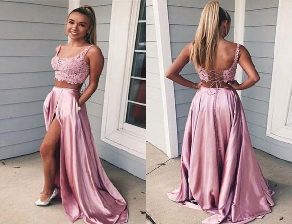 rose gold 2 piece prom dresses long side split lace satin spaghetti laceup evening gowns formal dress vestido de novia special oc5200978, Black
rose gold 2 piece prom dresses long side split lace satin spaghetti laceup evening gowns formal dress vestido de novia special oc5200978, Black