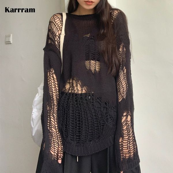 women's sweaters karrram gothic hollow out sweater hole see through oversized knitted pullovers emo streetwear grunge clothes y2k spri, White;black
women's sweaters karrram gothic hollow out sweater hole see through oversized knitted pullovers emo streetwear grunge clothes y2k spri, White;black