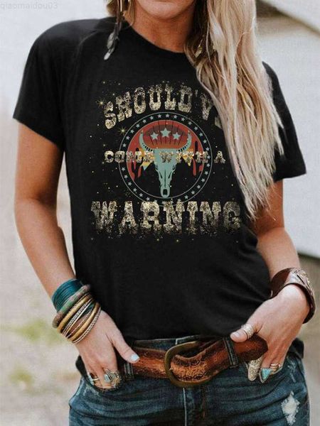 women's t-shirt cow steer skull graphic t shirts should've come with a warning funny letter t-shirt women summer black tee vintage, White
women's t-shirt cow steer skull graphic t shirts should've come with a warning funny letter t-shirt women summer black tee vintage, White