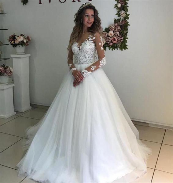 elegant lace appliques long sleeves wedding dresses ball gowns see through white tulle bridal dress vestidos de novias6597740
elegant lace appliques long sleeves wedding dresses ball gowns see through white tulle bridal dress vestidos de novias6597740