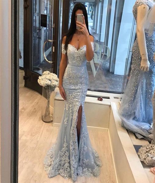2019 off shoulder light sky blue prom dress mermaid style appliques front split new special occasion party dress vestido de noite3178824, Black
2019 off shoulder light sky blue prom dress mermaid style appliques front split new special occasion party dress vestido de noite3178824, Black