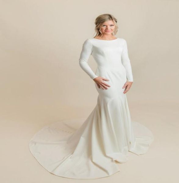 simple elegant crepe mermaid wedding dresses modest with long sleeves jewel round neck button back lds informal modest bridal gown2421665, White
simple elegant crepe mermaid wedding dresses modest with long sleeves jewel round neck button back lds informal modest bridal gown2421665, White