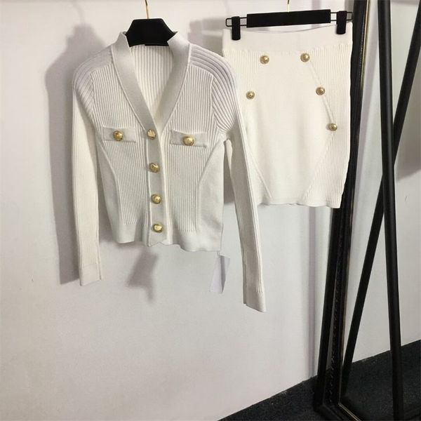 luxury designer knit two piece dress button sets knit womens tight v neck single breasted cardigan with slim knee length skirts woman trendy, White
luxury designer knit two piece dress button sets knit womens tight v neck single breasted cardigan with slim knee length skirts woman trendy, White