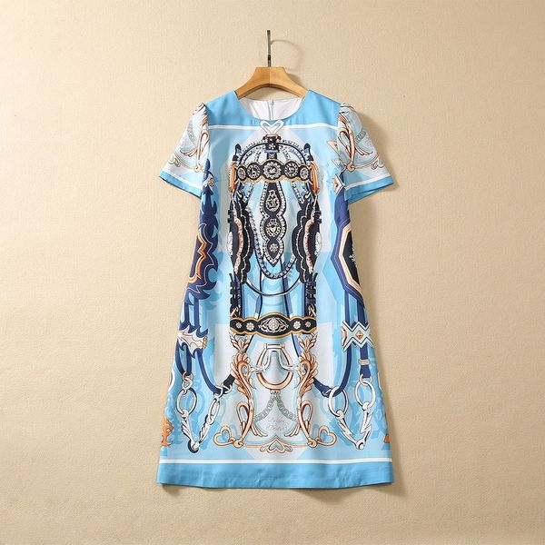 european and american women's dress 2023 summer new style round neck heavy stitching beads short sleeve blue court print dress, Black;gray
european and american women's dress 2023 summer new style round neck heavy stitching beads short sleeve blue court print dress, Black;gray