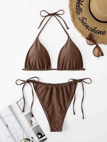 women's plus mono bikini set halter triangle bra tie side bikini bottom 2 piece swimsuit, Black
women's plus mono bikini set halter triangle bra tie side bikini bottom 2 piece swimsuit, Black