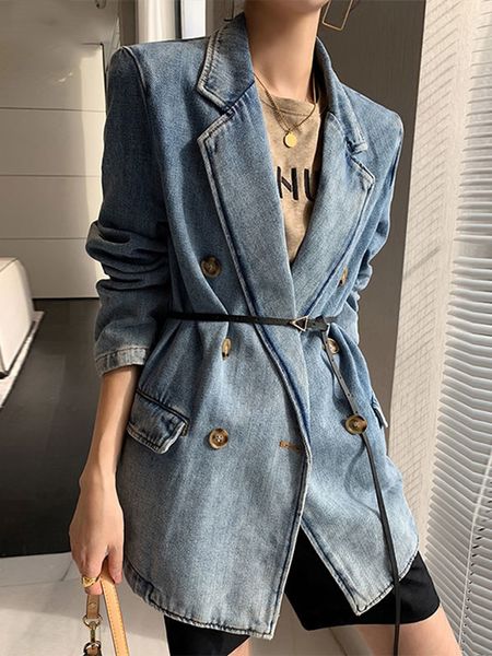 women s suits blazers solid double breasted denim korea 2023 autumn arrival personality fashion slim blazer coat women 230715, White;black
women s suits blazers solid double breasted denim korea 2023 autumn arrival personality fashion slim blazer coat women 230715, White;black