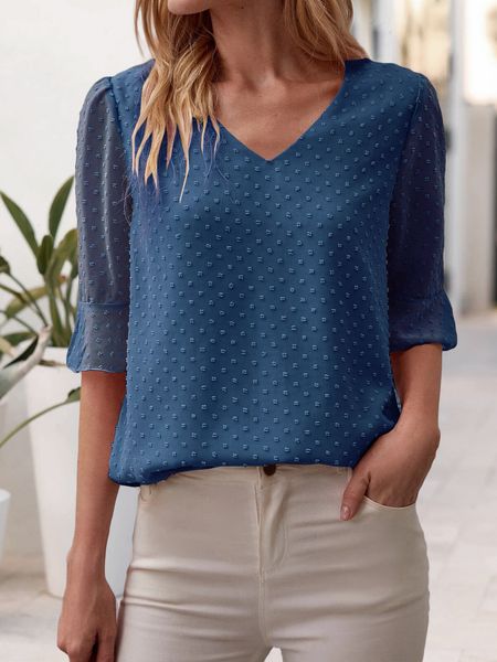 women's t shirt hilorill women elegant solid color blouses shirts casual half sleeve v neck ladies basic fashion chiffon 230714, White
women's t shirt hilorill women elegant solid color blouses shirts casual half sleeve v neck ladies basic fashion chiffon 230714, White