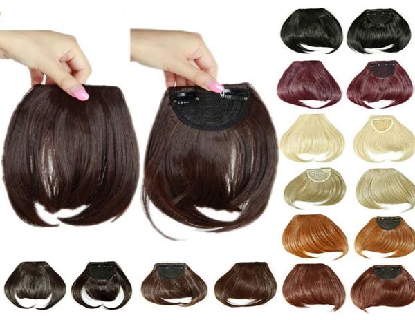 

8inches short front neat bangs clip in bang fringe hair extensions straight synthetic natural human hair extension bangs6646836, Black