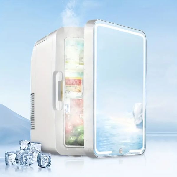 Image of 10 Liter/11 Can Mini Skincare Fridge With 3-Mode LED & Mirror, Ortable Cooler & Warmer Small Refrigerator For Skin Care Cosmetic Makeup, Perfect For Office Bedroom Dorm Car