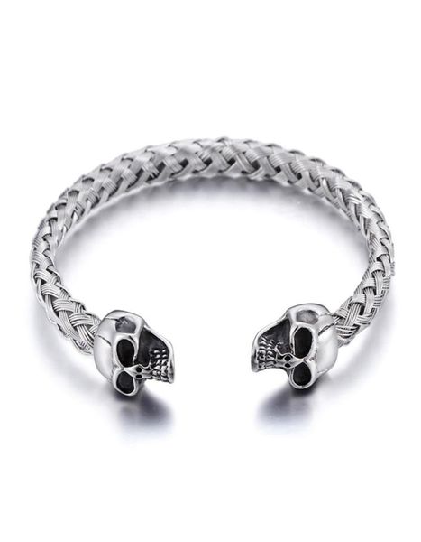 silver stainless steel cuff bangle biker double skull head end open bracelet knot wire chain4502781, Black
silver stainless steel cuff bangle biker double skull head end open bracelet knot wire chain4502781, Black
