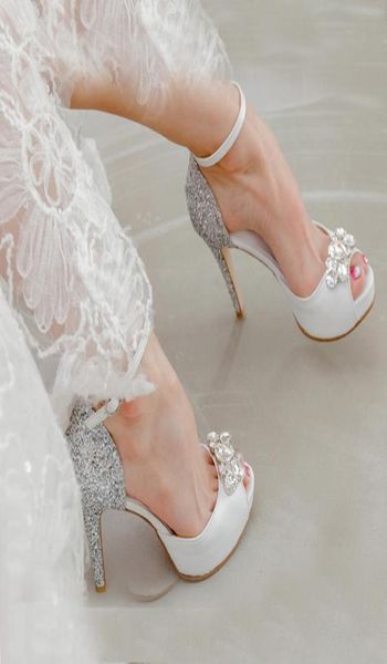 genuine leather peep toe white high heels buckle strap bridesmaid shoes silver sequined wedding dress shoes fashion party pumps6068270, Black 
genuine leather peep toe white high heels buckle strap bridesmaid shoes silver sequined wedding dress shoes fashion party pumps6068270, Black