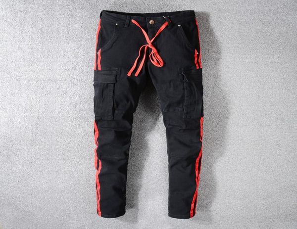 american streetwear men jeans black big pocket denim cargo pants drawstring red stripe printed jeans slim fit hip hop men8669042, Blue
american streetwear men jeans black big pocket denim cargo pants drawstring red stripe printed jeans slim fit hip hop men8669042, Blue