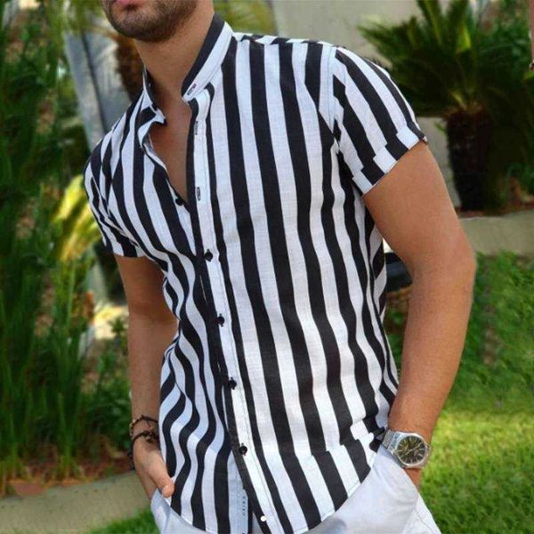 men's casual shirts 2023 summer new mens striped shirt stand collar short sleeve haiian shirts fashion casual streetwear clothing for, White;black
men's casual shirts 2023 summer new mens striped shirt stand collar short sleeve haiian shirts fashion casual streetwear clothing for, White;black