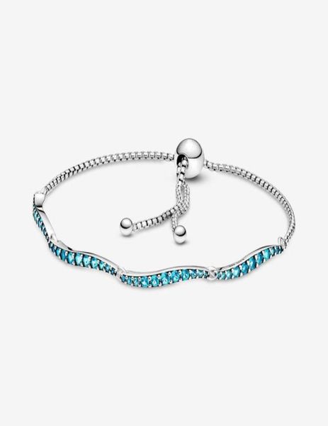 100 sparkling link chain blue wavy slider bracelets 925 sterling silver adjustable cubic zirconia bracelet fashion women wedding 2531553, Black