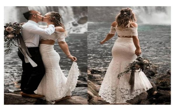 two pieces boho wedding dresses off shoulder half sleeve full lace mermaid floor length bohemian bridal gowns vestido de noiva2949375, White
two pieces boho wedding dresses off shoulder half sleeve full lace mermaid floor length bohemian bridal gowns vestido de noiva2949375, White