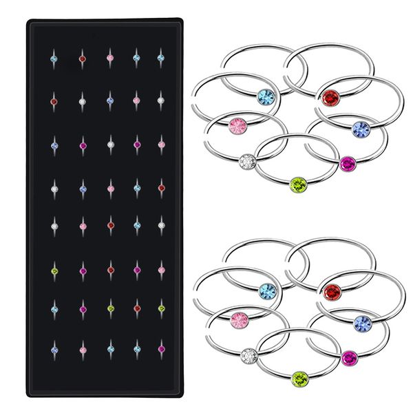 fashion stainless steel body jewelry circular nose ring white/colorful cz zircon lip labret nipple piercing rings for women 40pcs/set, Silver
fashion stainless steel body jewelry circular nose ring white/colorful cz zircon lip labret nipple piercing rings for women 40pcs/set, Silver