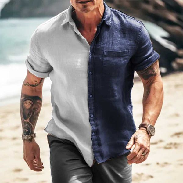 men's casual shirts 2023 spring summer casual loose shirt men clothes vintage patchwork contrast buttoned lapel shirts mens daily short, White;black
men's casual shirts 2023 spring summer casual loose shirt men clothes vintage patchwork contrast buttoned lapel shirts mens daily short, White;black