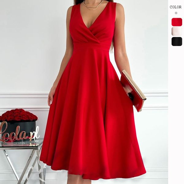 basic casual dresses 2023 europe and the united states style solid color summer v neck sleeveless splicing large swing mid length female dre, Black;gray
basic casual dresses 2023 europe and the united states style solid color summer v neck sleeveless splicing large swing mid length female dre, Black;gray