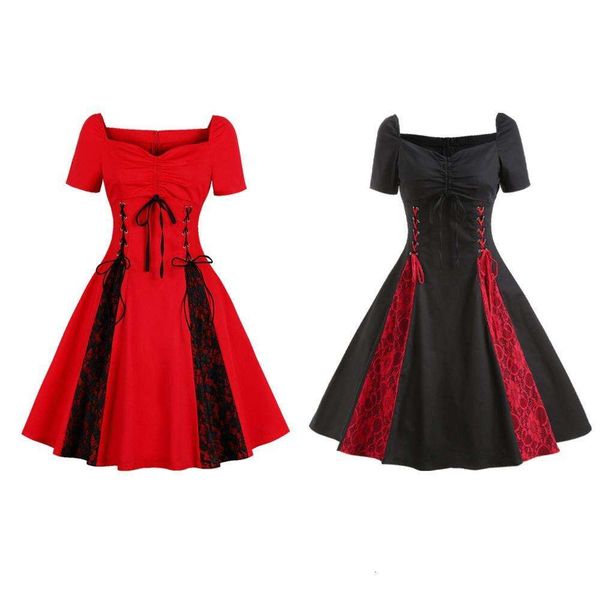 spring and summer gothic style lace up off the shoulder large size womens retro dress, Black;gray
spring and summer gothic style lace up off the shoulder large size womens retro dress, Black;gray