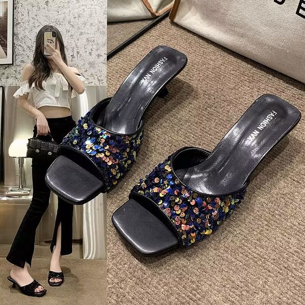 summer fashion sequin slippers noble temperament fine square head beautiful casual shopping fairy wind sandals, Black
summer fashion sequin slippers noble temperament fine square head beautiful casual shopping fairy wind sandals, Black