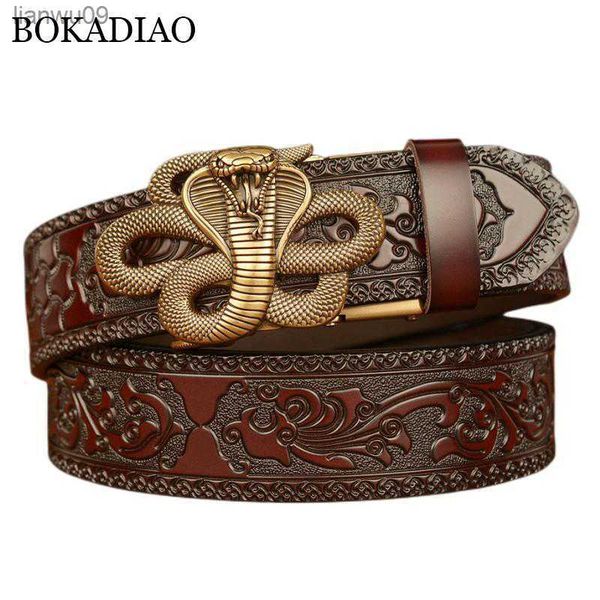 bokadiao men genuine leather belt luxury snake metal automatic buckle cowhide belts for men jeans waistband male strap black l230704, Black;brown
bokadiao men genuine leather belt luxury snake metal automatic buckle cowhide belts for men jeans waistband male strap black l230704, Black;brown