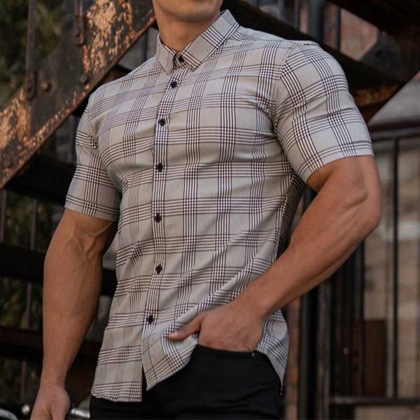 men's casual shirts classic plaid printed men shirt summer fashion slim short sleeve buttoned lapel shirts leisure men's clothes f, White;black
men's casual shirts classic plaid printed men shirt summer fashion slim short sleeve buttoned lapel shirts leisure men's clothes f, White;black