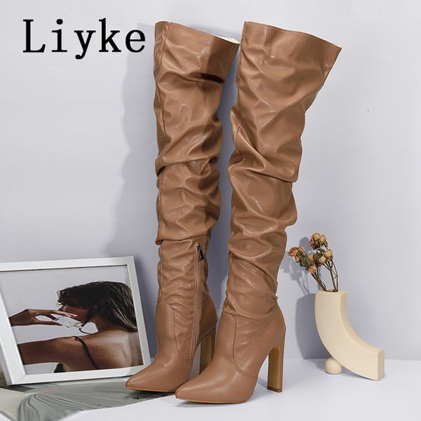 boots liyke fashion design pleated leather over the knee boots pointed toe zip white high heels autumn winter women shoes 230714, Black
boots liyke fashion design pleated leather over the knee boots pointed toe zip white high heels autumn winter women shoes 230714, Black